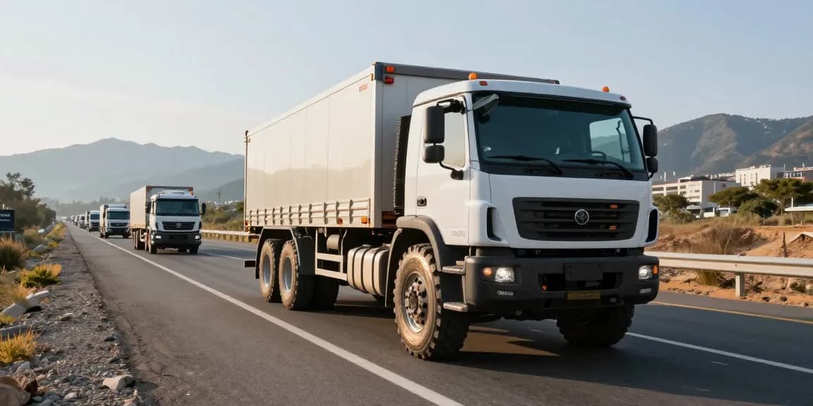 Commercial truck utilizing Double Coin RR99 tires on diverse terrain showcasing reliability and performance.