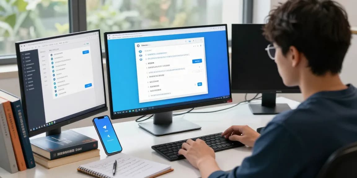 Configuring Telegram Chinese language settings in a modern tech workspace.